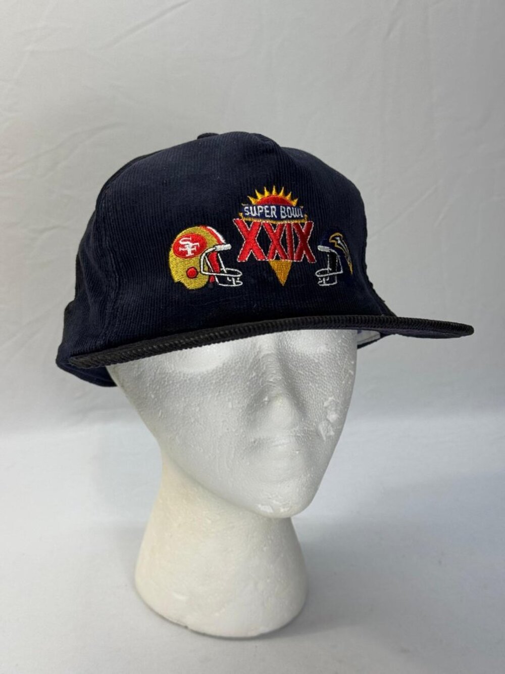 Vtg 1995 Super Bowl XXIX Corduroy Snapback Hat 49ers Chargers Paramount 90s NFL
